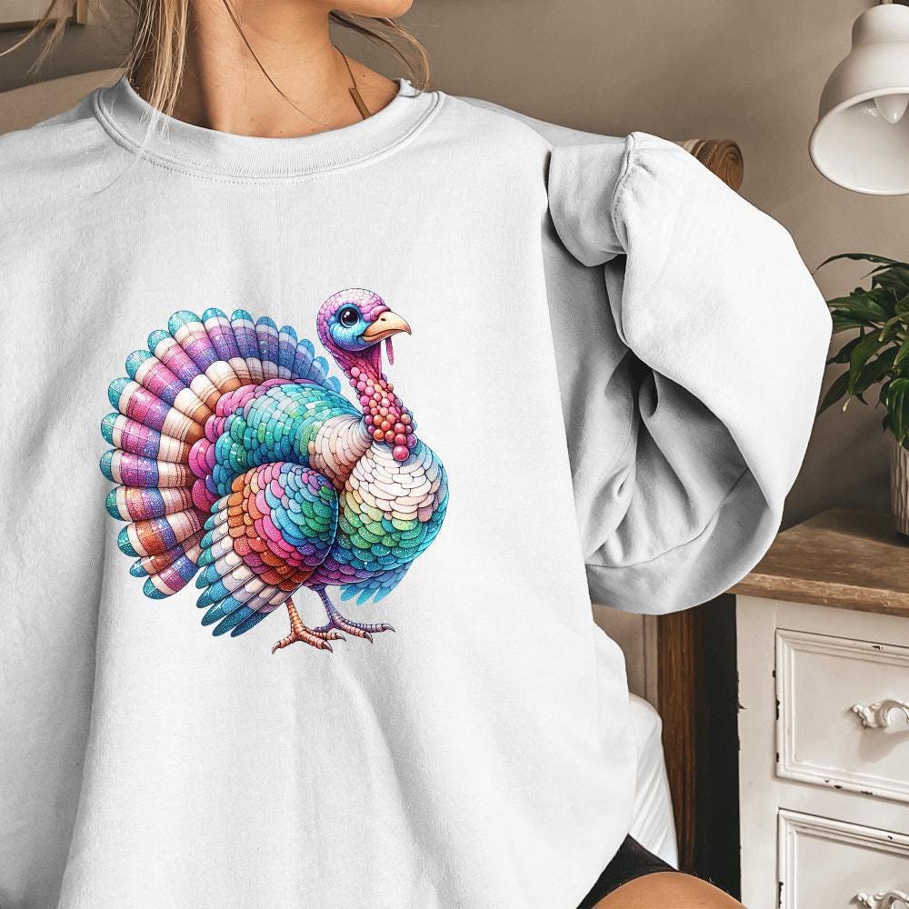 Colorful Coquette Glitter Turkey Png, Fall Design Sublimation - 300 DPI