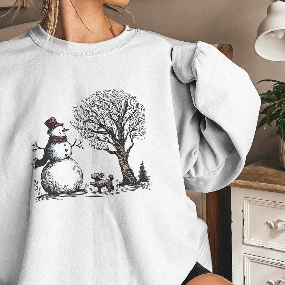 Christmas Snowman with Dog PNG, Snowman Shirt Design - 300 DPI Design for