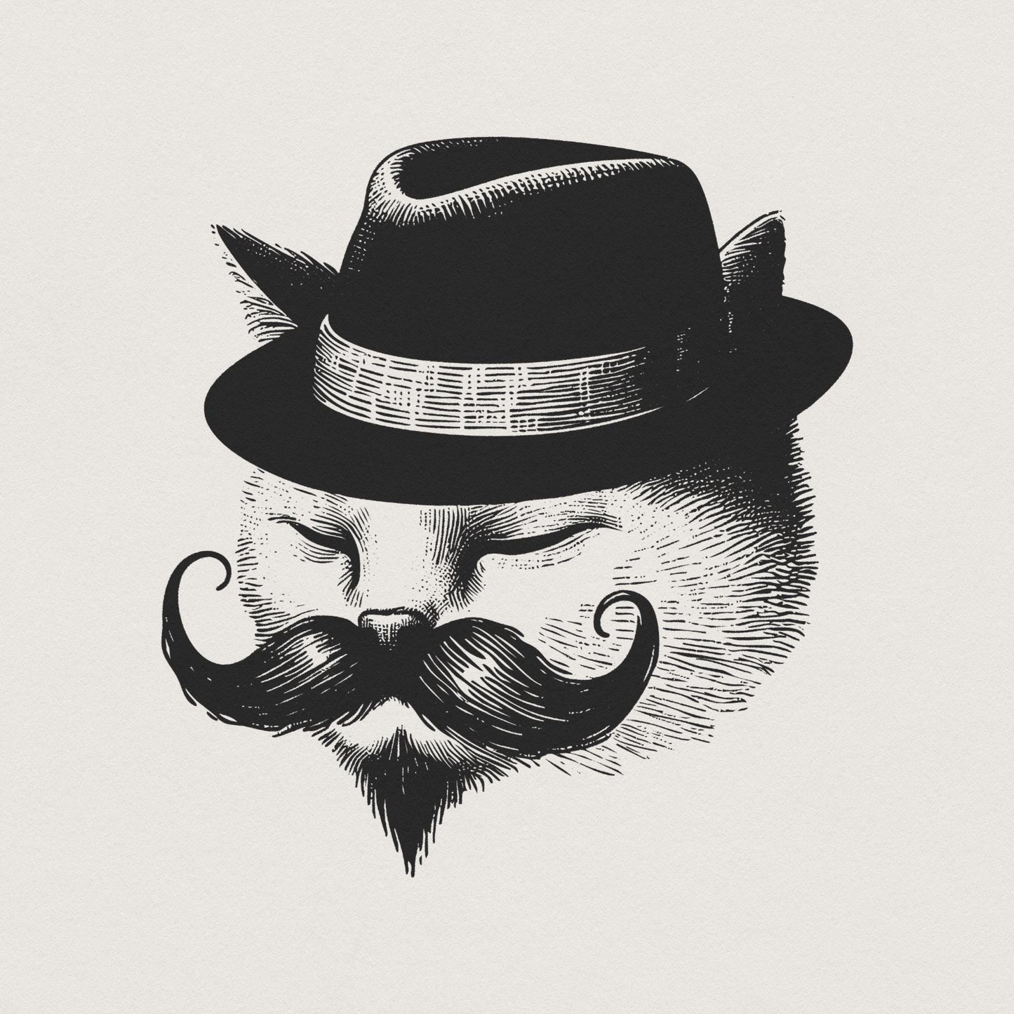 Cute Vintage Gentleman Cat, Handdrawn Style Cat - 300 DPI Design for