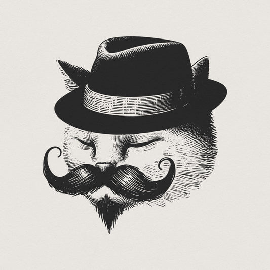 Cute Vintage Gentleman Cat, Handdrawn Style Cat - 300 DPI Design for