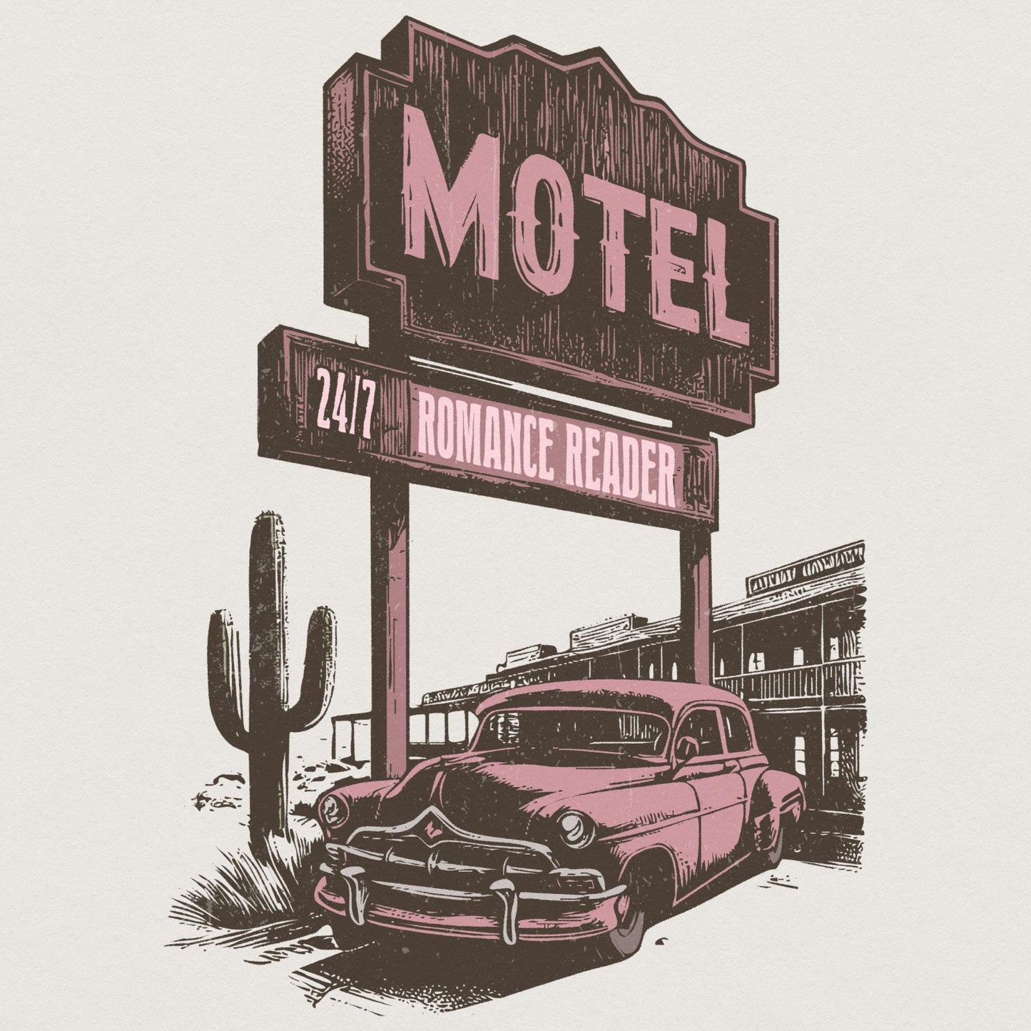 Romance Reader Motel PNG, Trendy Vintage Bookish Retro Art - 300 DPI