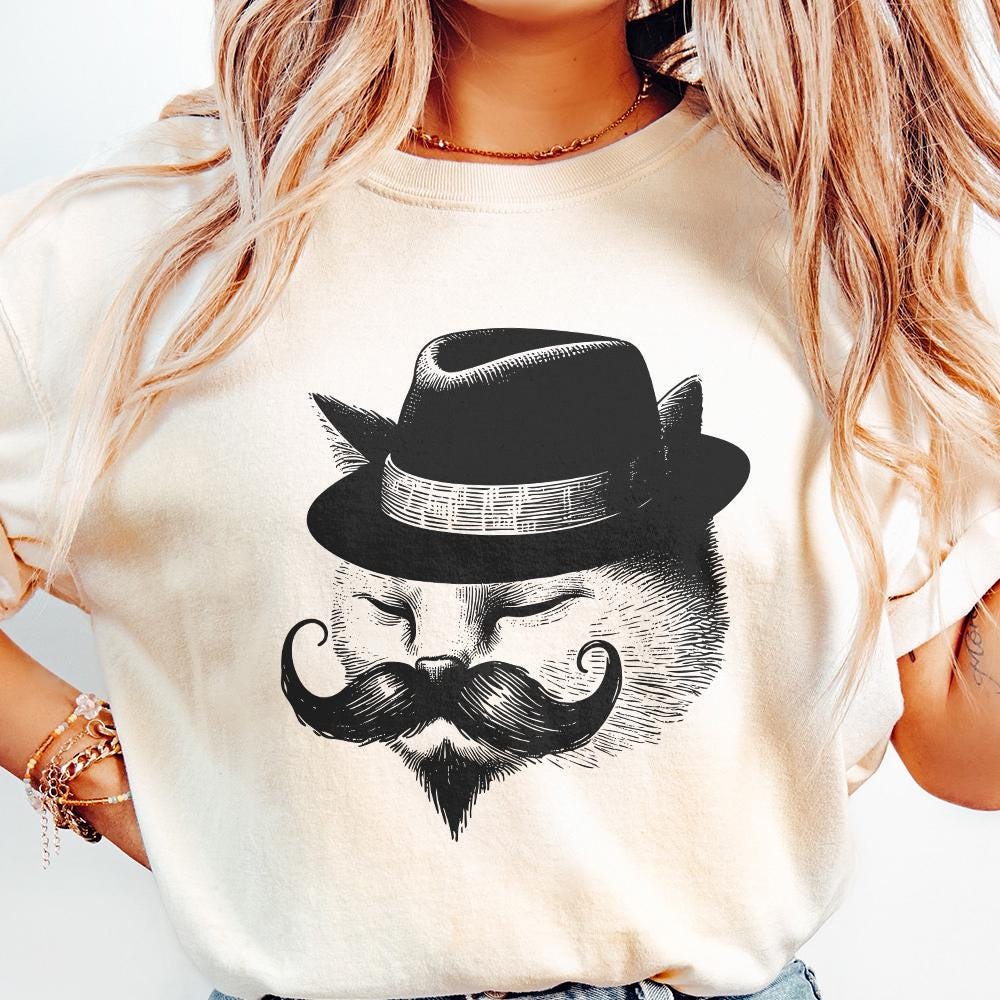 Cute Vintage Gentleman Cat, Handdrawn Style Cat - 300 DPI Design for