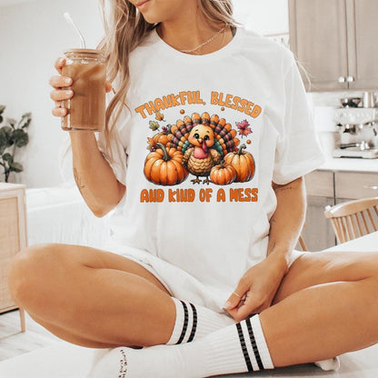 Thankful Blessed And Kind Of A Mess PNG, Fall Sayings Clipart - 300 DPI