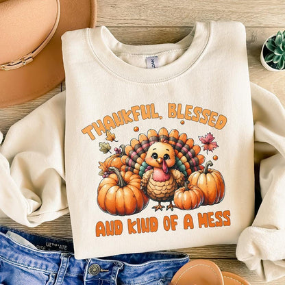 Thankful Blessed And Kind Of A Mess PNG, Fall Sayings Clipart - 300 DPI