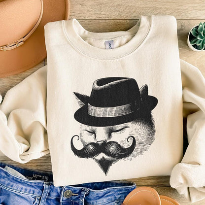 Cute Vintage Gentleman Cat, Handdrawn Style Cat - 300 DPI Design for