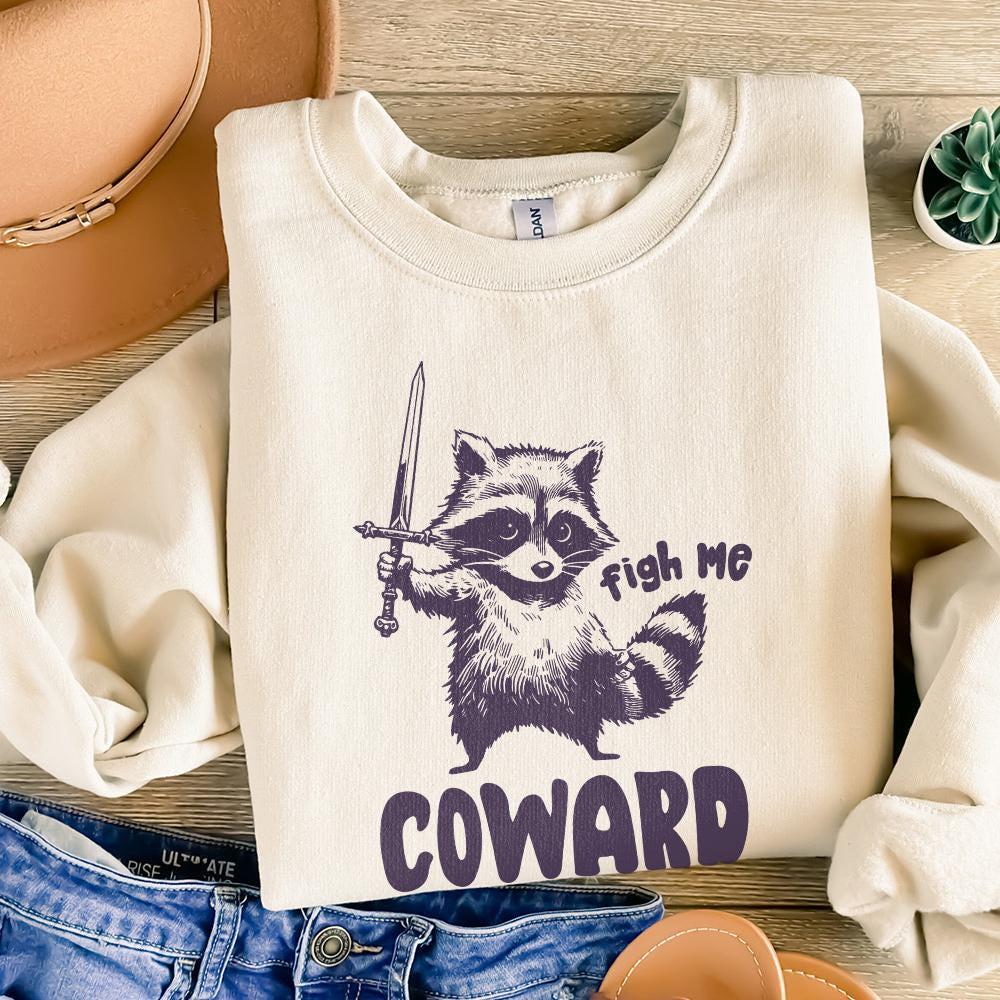Fight Me Coward PNG, Funny Raccoon Digital Download - 300 DPI Design for