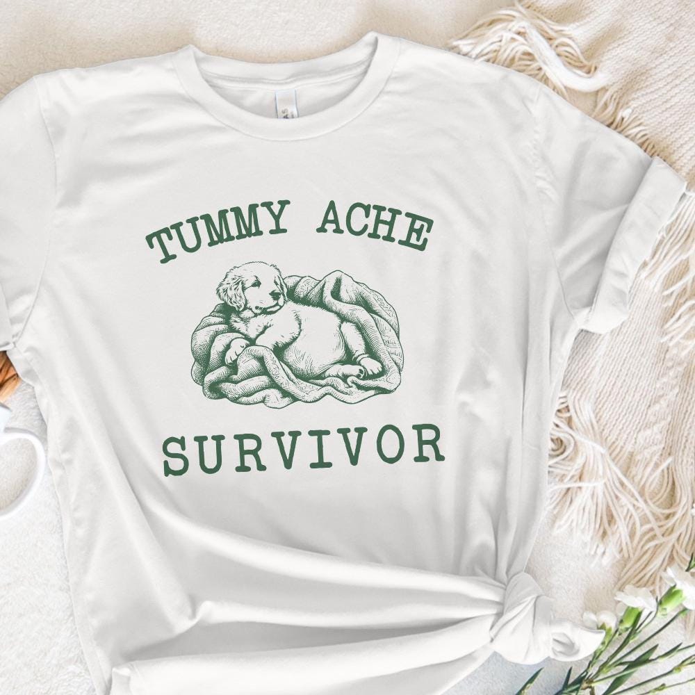 Tummy Ache Survivor PNG, Cute Bunny Puppy - 300 DPI Design for T-Shirt