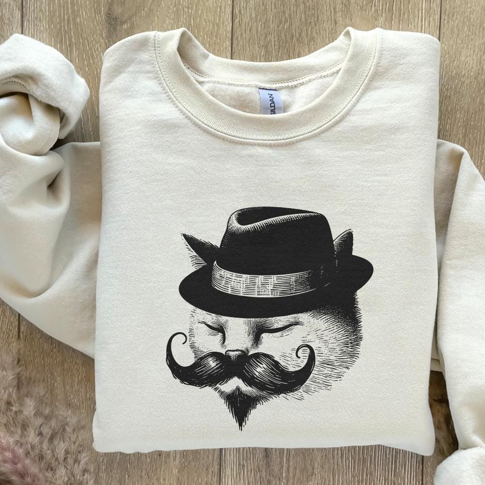 Cute Vintage Gentleman Cat, Handdrawn Style Cat - 300 DPI Design for