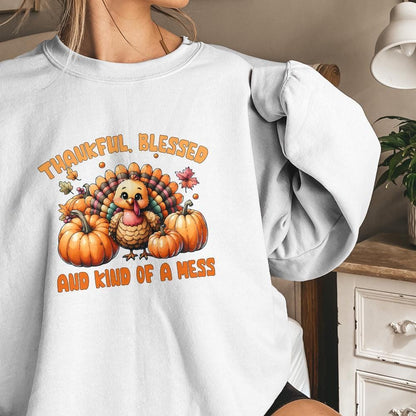 Thankful Blessed And Kind Of A Mess PNG, Fall Sayings Clipart - 300 DPI