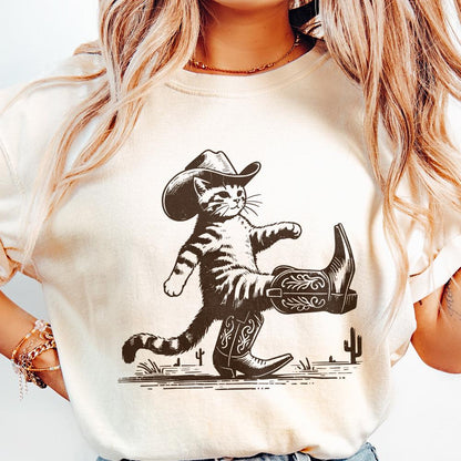 Funny Western Cowboy Cat Design, Retro Cowboy Cat Png - 300 DPI Design