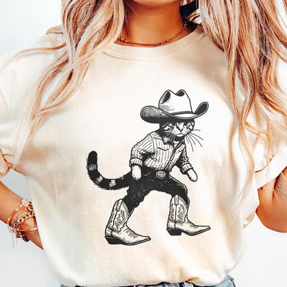 Vintage Cowboy Cat Png, Retro Western Cowboy Png - 300 DPI Design for