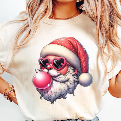 Retro Santa Christmas Blowing Bubble Png, Vintage Christmas Png - 300 DPI