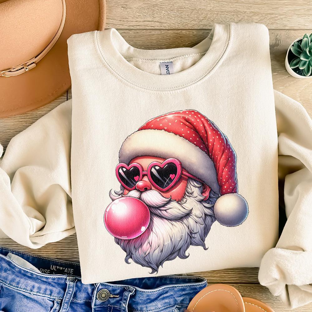 Retro Santa Christmas Blowing Bubble Png, Vintage Christmas Png - 300 DPI