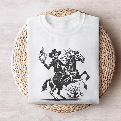 Skeleton Cowboy on Horse PNG, Western Gothic Art - 300 DPI Design for