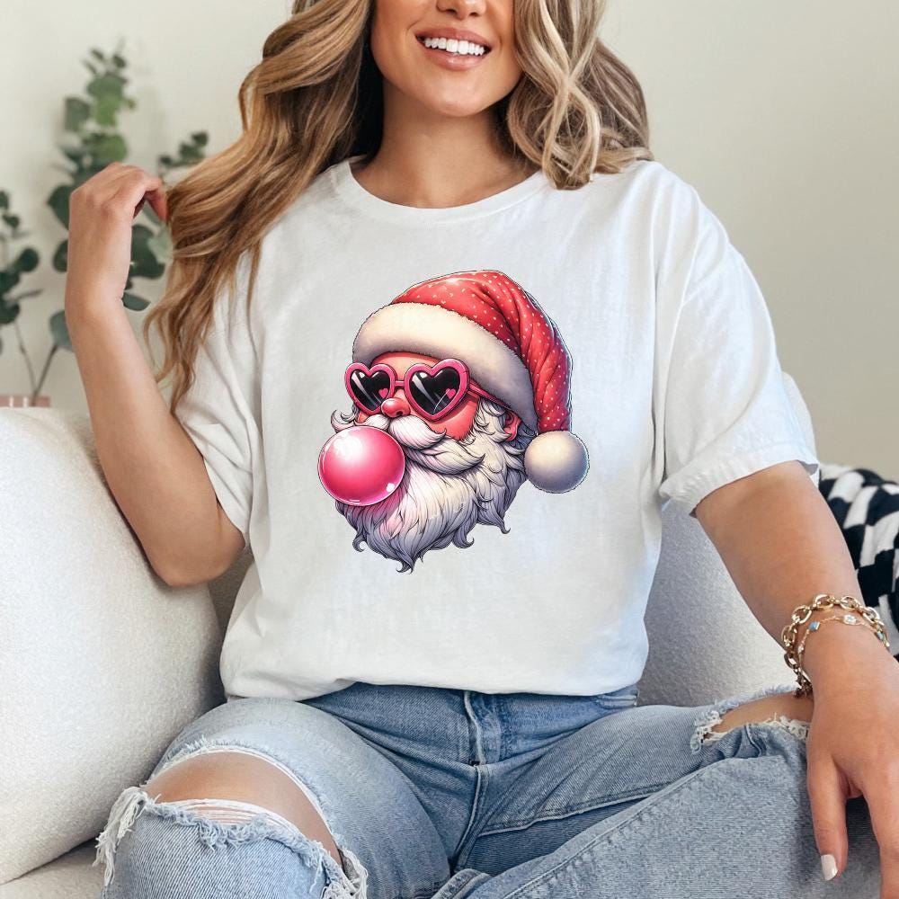 Retro Santa Christmas Blowing Bubble Png, Vintage Christmas Png - 300 DPI