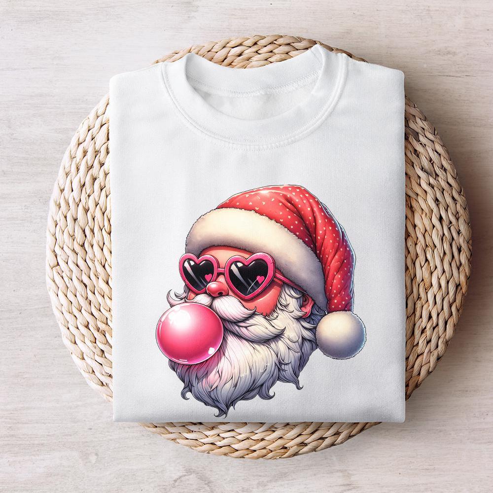 Retro Santa Christmas Blowing Bubble Png, Vintage Christmas Png - 300 DPI