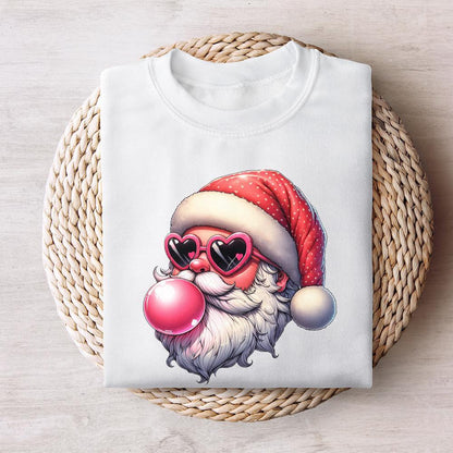 Retro Santa Christmas Blowing Bubble Png, Vintage Christmas Png - 300 DPI