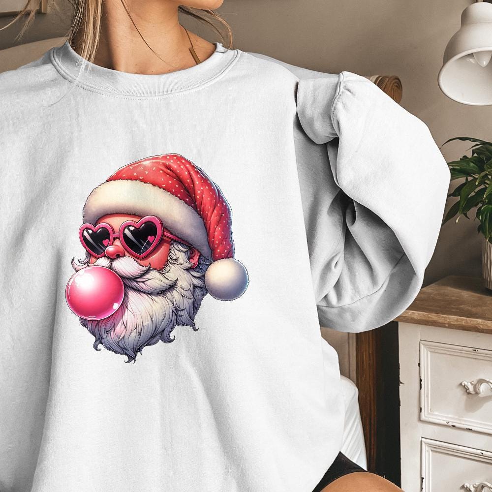 Retro Santa Christmas Blowing Bubble Png, Vintage Christmas Png - 300 DPI
