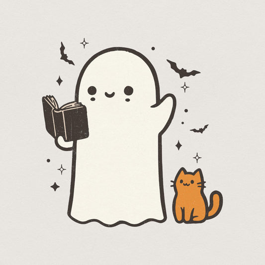 Ghost Reading Book PNG, Halloween Library PNG - 300 DPI Design for T-Shirt