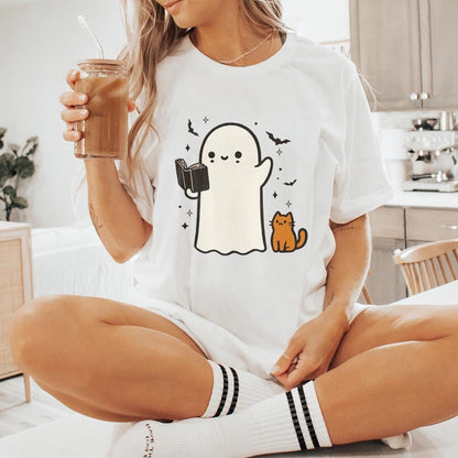Ghost Reading Book PNG, Halloween Library PNG - 300 DPI Design for T-Shirt