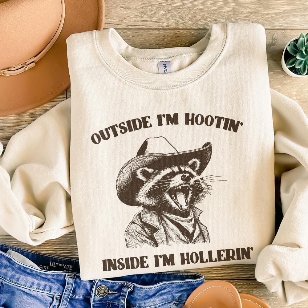 Outside I'm Hootin Inside I'm Hollerin, Funny Racoon PNG - 300 DPI Design