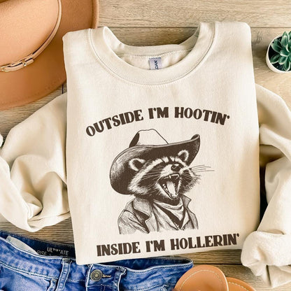 Outside I'm Hootin Inside I'm Hollerin, Funny Racoon PNG - 300 DPI Design