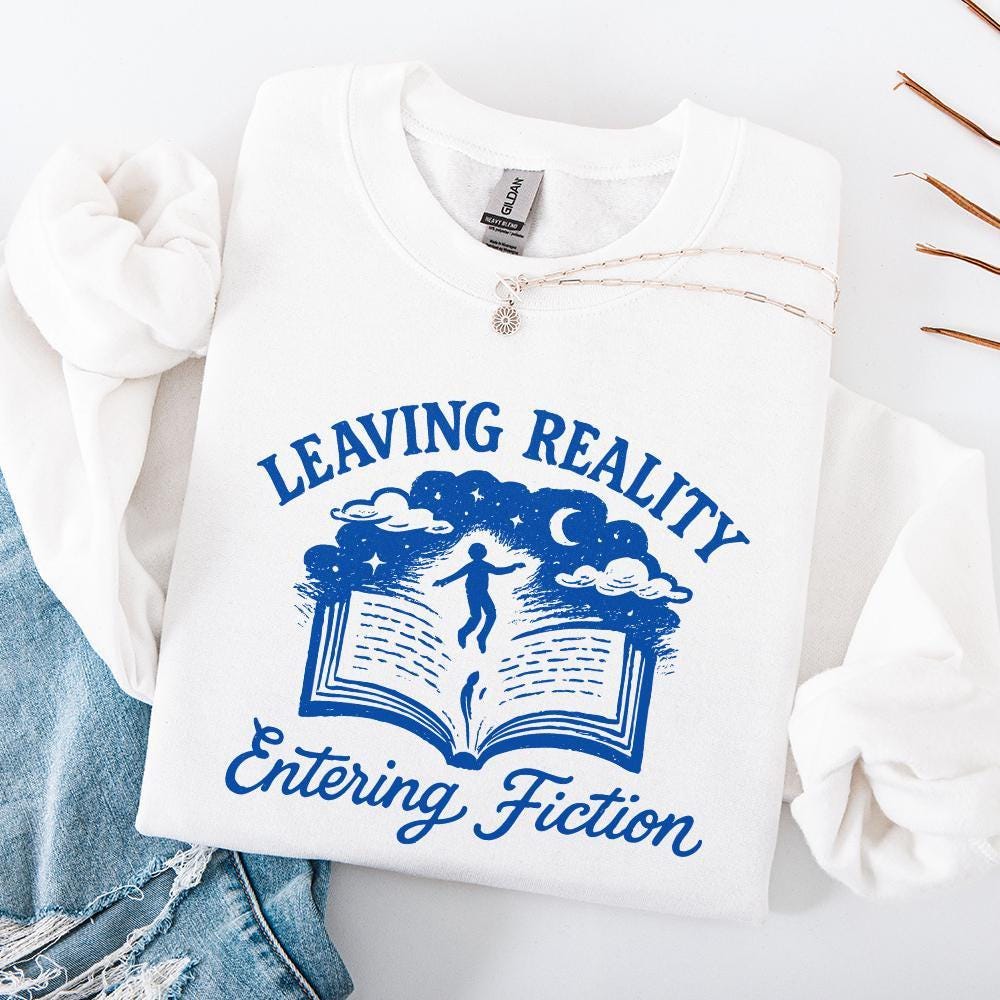 Leaving Reality Entering Fiction, Funny Retro Vintage Bookish png - 300