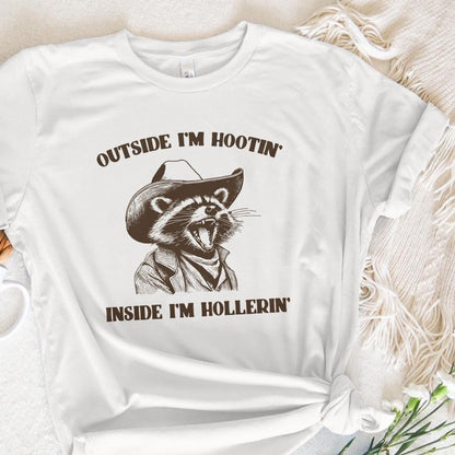 Outside I'm Hootin Inside I'm Hollerin, Funny Racoon PNG - 300 DPI Design
