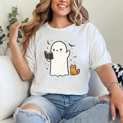 Ghost Reading Book PNG, Halloween Library PNG - 300 DPI Design for T-Shirt