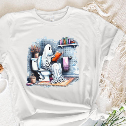Funny Ghost Reading on Toilet T-Shirt Design, Cute Halloween Digital