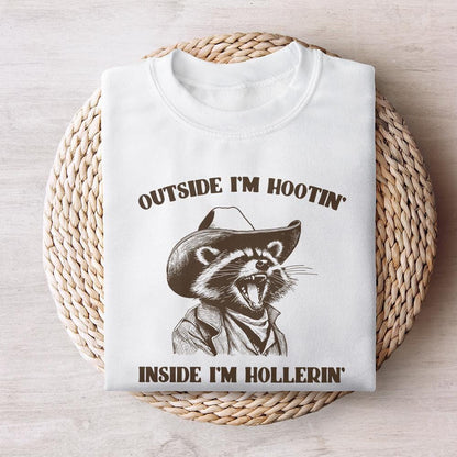 Outside I'm Hootin Inside I'm Hollerin, Funny Racoon PNG - 300 DPI Design
