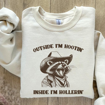Outside I'm Hootin Inside I'm Hollerin, Funny Racoon PNG - 300 DPI Design