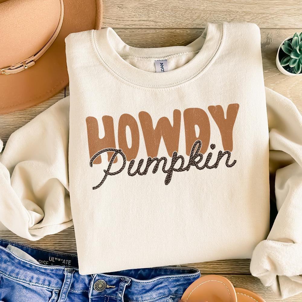 Howdy Pumpkin Western Fall PNG, Retro Halloween png - 300 DPI Design for
