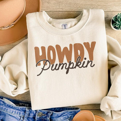 Howdy Pumpkin Western Fall PNG, Retro Halloween png - 300 DPI Design for