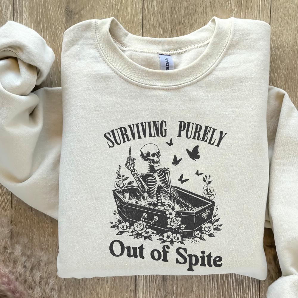 Surviving Purely Out of Spite PNG, Funny Skeleton PNG - 300 DPI Design