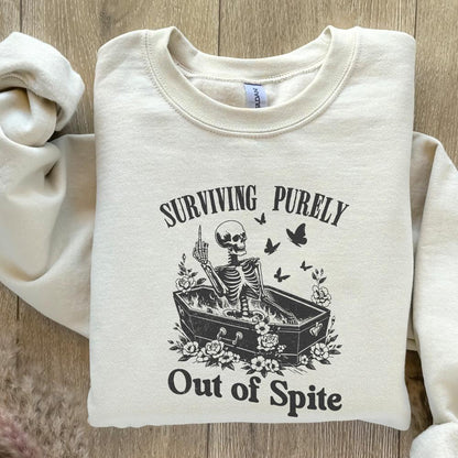 Surviving Purely Out of Spite PNG, Funny Skeleton PNG - 300 DPI Design