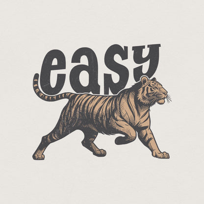 Easy Tiger PNG Retro Illustration, Vintage Graphic Tee - 300 DPI Design
