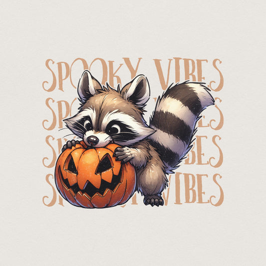 Raccoon Spooky Vibes PNG, Halloween png - 300 DPI Design for T-Shirt
