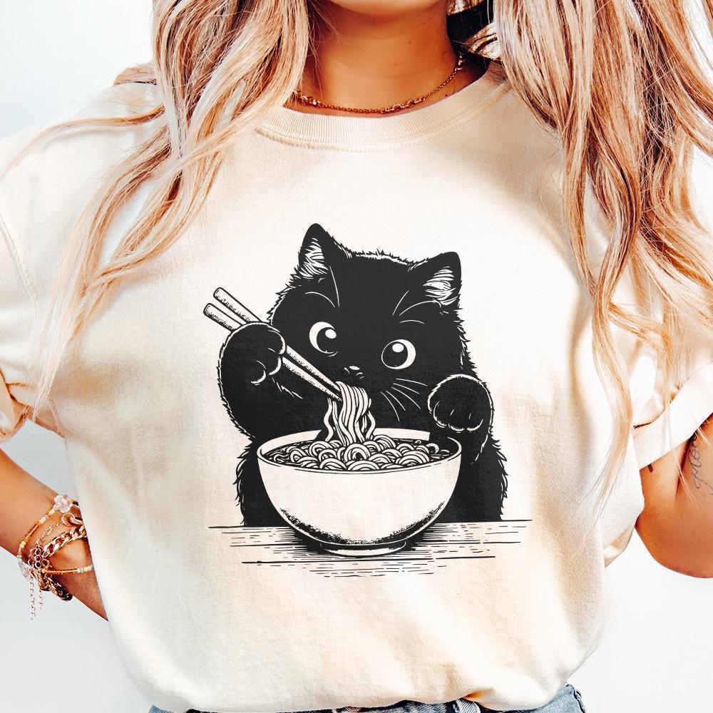Cute Cat Png, Japanese Noodle Png - 300 DPI Design for T-Shirt