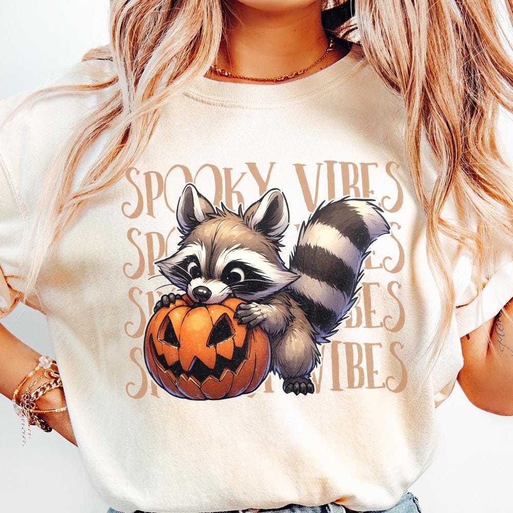 Raccoon Spooky Vibes PNG, Halloween png - 300 DPI Design for T-Shirt