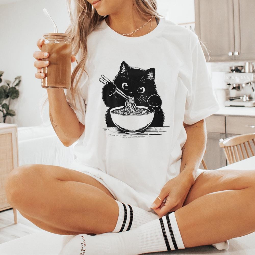 Cute Cat Png, Japanese Noodle Png - 300 DPI Design for T-Shirt