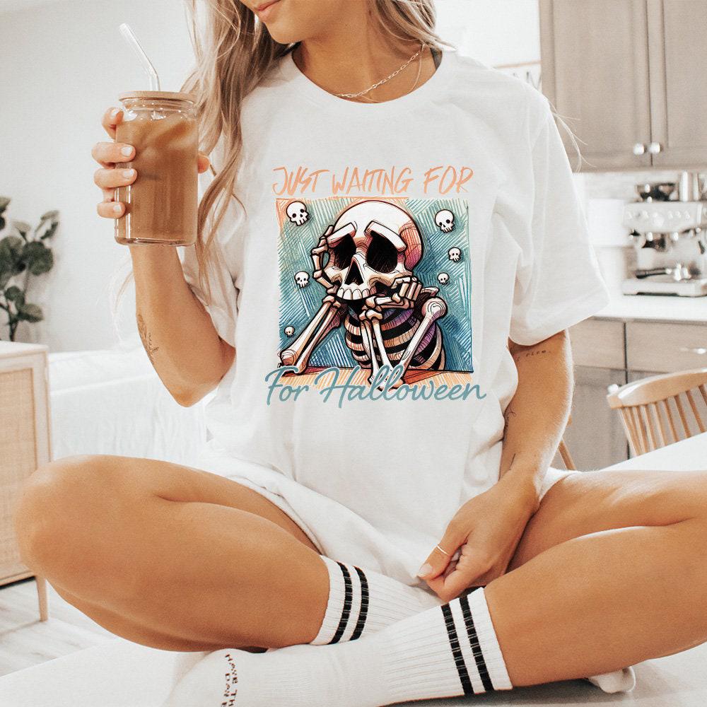 Just Waiting for Halloween PNG, Skeleton Vibes Png - 300 DPI Design for