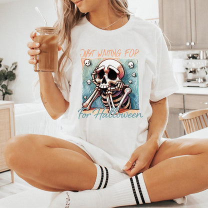 Just Waiting for Halloween PNG, Skeleton Vibes Png - 300 DPI Design for