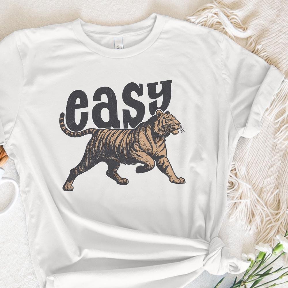 Easy Tiger PNG Retro Illustration, Vintage Graphic Tee - 300 DPI Design