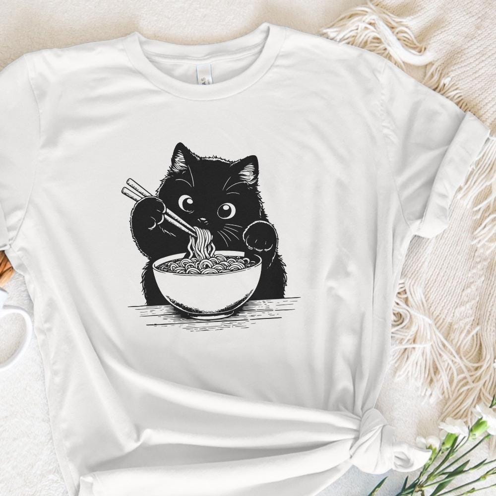 Cute Cat Png, Japanese Noodle Png - 300 DPI Design for T-Shirt