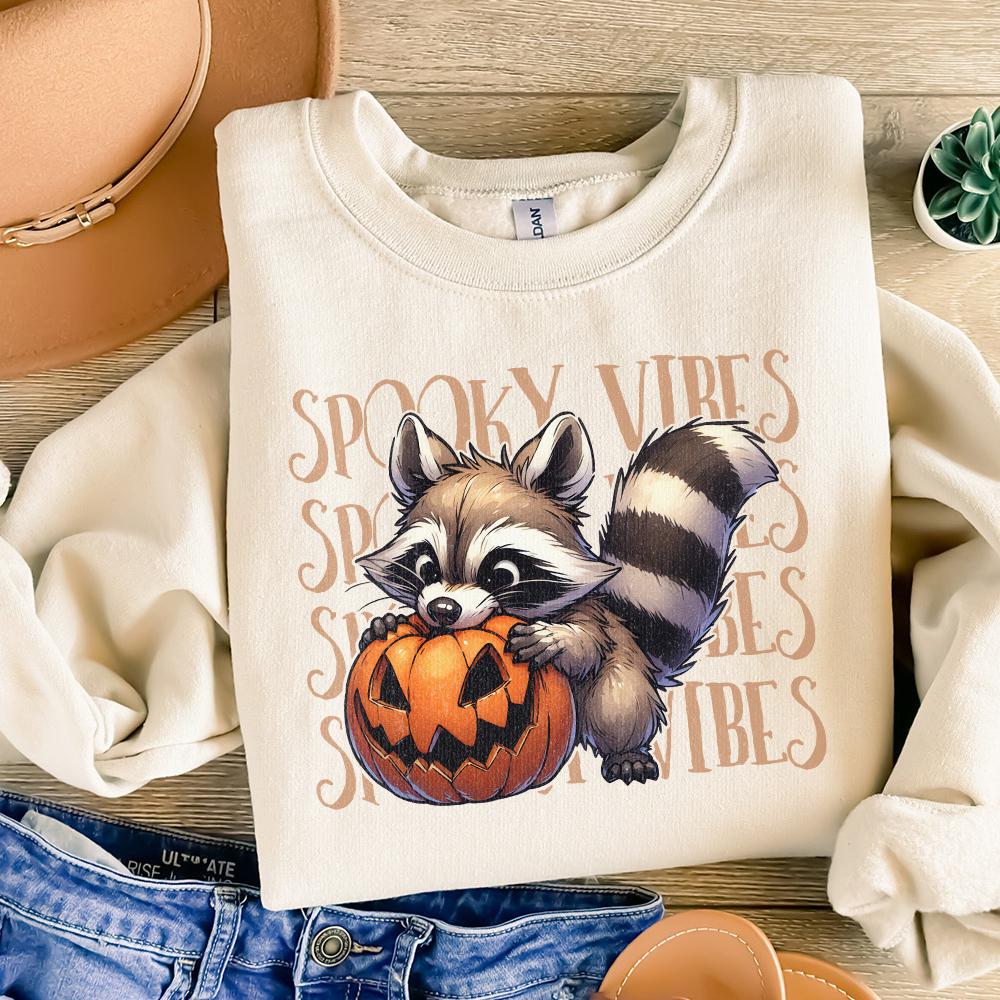 Raccoon Spooky Vibes PNG, Halloween png - 300 DPI Design for T-Shirt