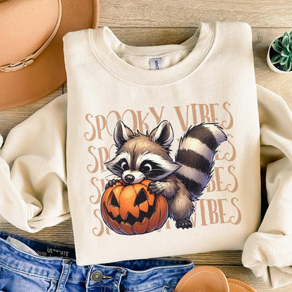 Raccoon Spooky Vibes PNG, Halloween png - 300 DPI Design for T-Shirt