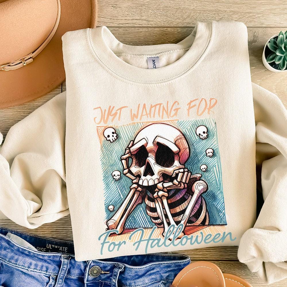 Just Waiting for Halloween PNG, Skeleton Vibes Png - 300 DPI Design for
