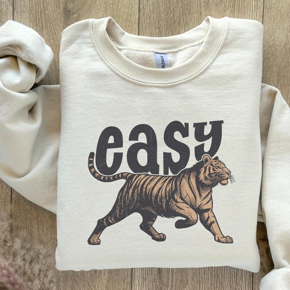 Easy Tiger PNG Retro Illustration, Vintage Graphic Tee - 300 DPI Design