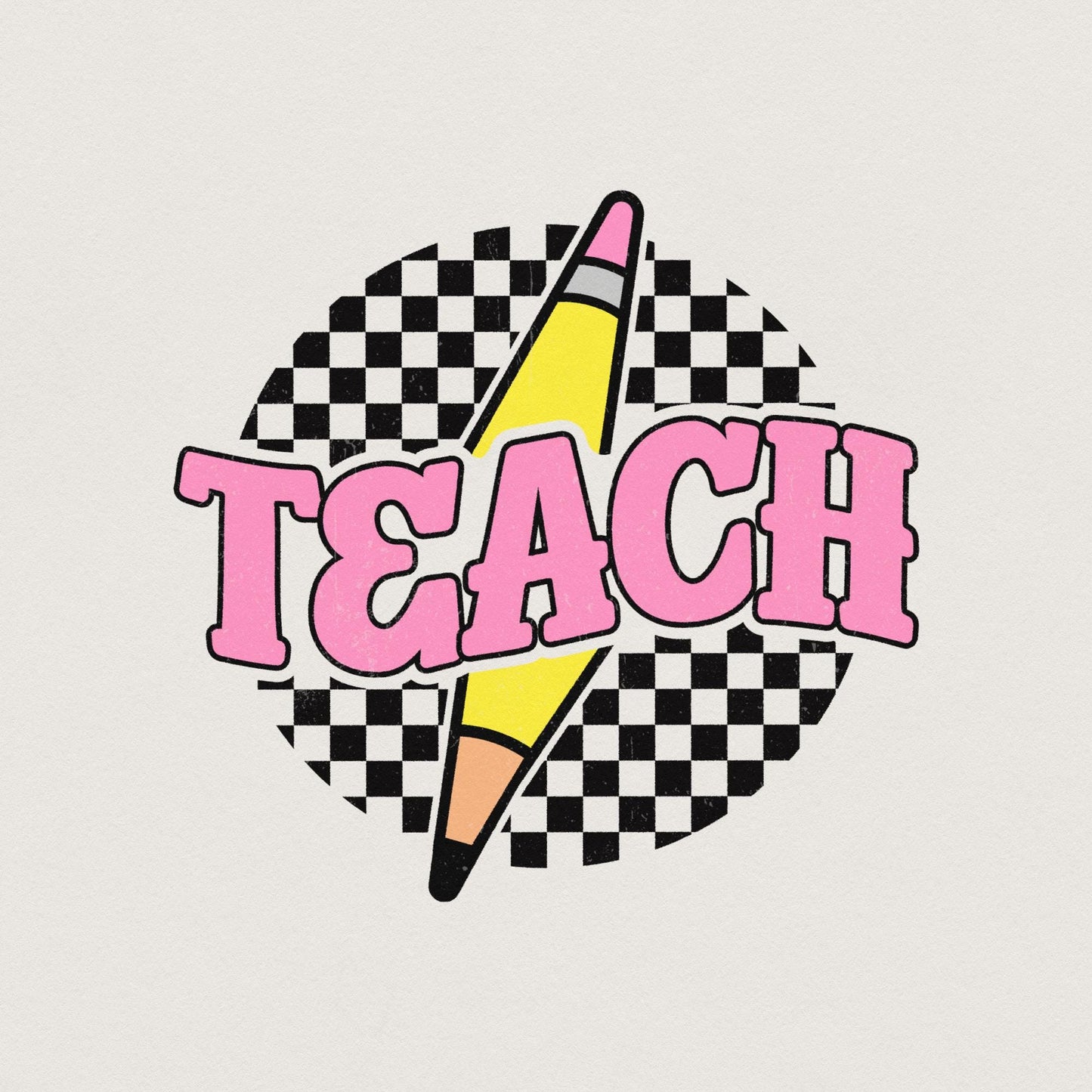 Checkered Teach PNG, Retro Teacher Shirt Sublimation Design - 300 DPI